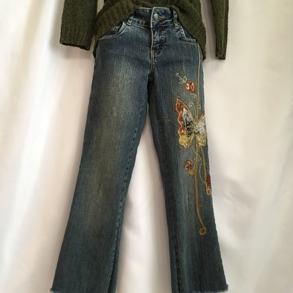 Distressed Jeans with Butterfly Appliqué